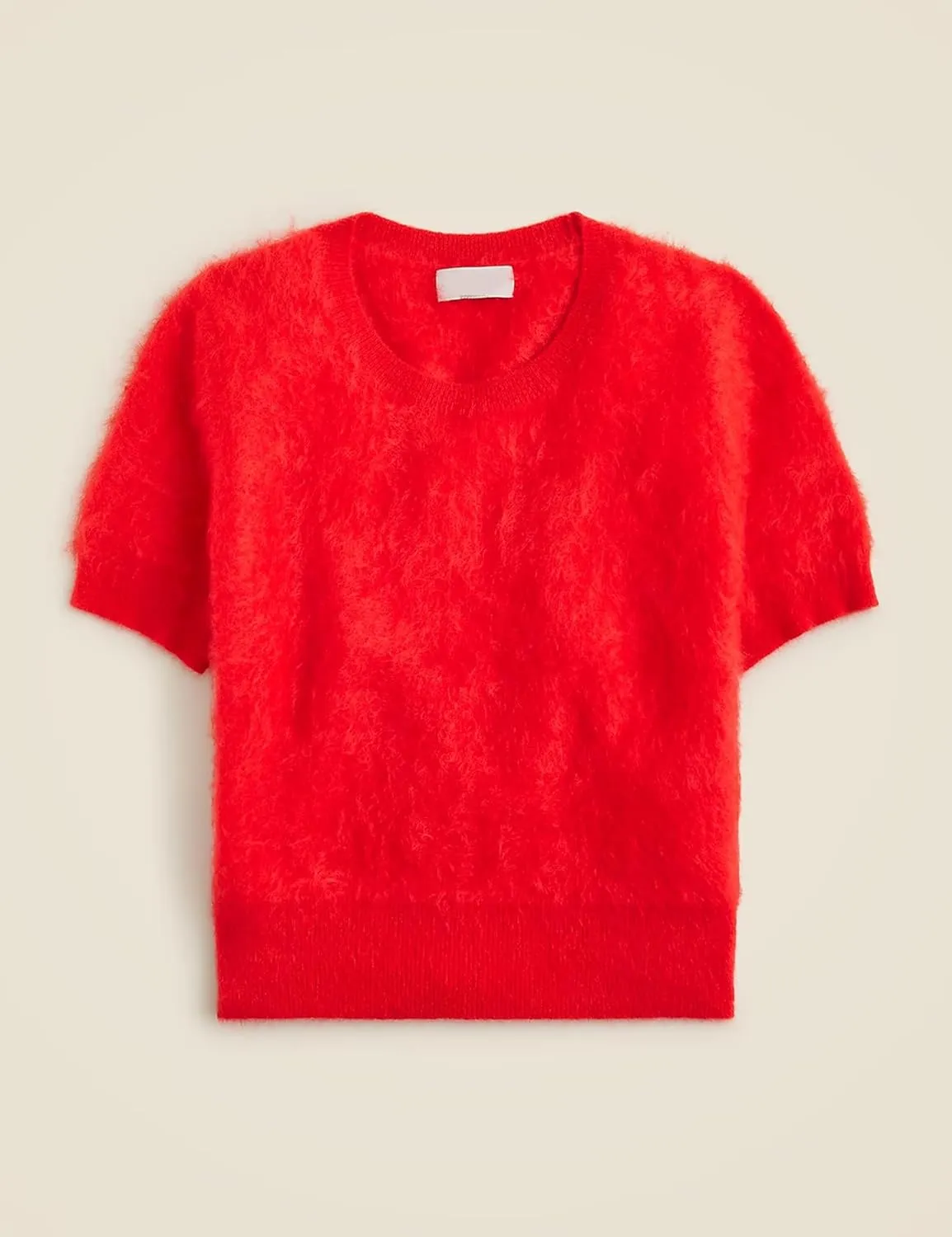 Women's Furry Cropped Sweater Short Sleeve Soft Fuzzy Sweater T Shirt Loose Casual Knit Pullover