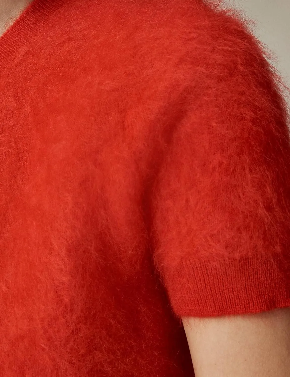 Women's Furry Cropped Sweater Short Sleeve Soft Fuzzy Sweater T Shirt Loose Casual Knit Pullover