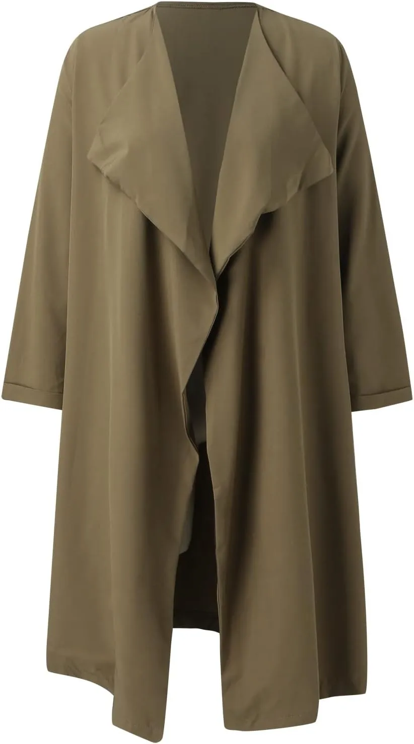 Womens Solid Color Jacket Adults Long Sleeve Lapel Trench Mid Length Coat Casual World of Dance Windbreaker
