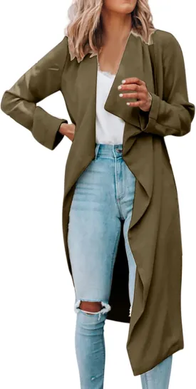 Womens Solid Color Jacket Adults Long Sleeve Lapel Trench Mid Length Coat Casual World of Dance Windbreaker