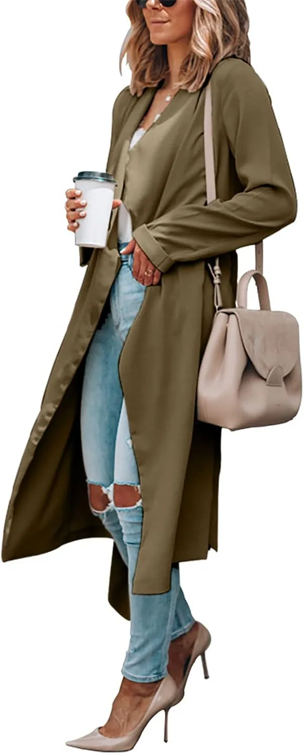 Womens Solid Color Jacket Adults Long Sleeve Lapel Trench Mid Length Coat Casual World of Dance Windbreaker