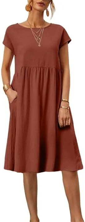 Women's Summer Dresses Short Sleeve Casual Floral Short Beach Dress with Pockets