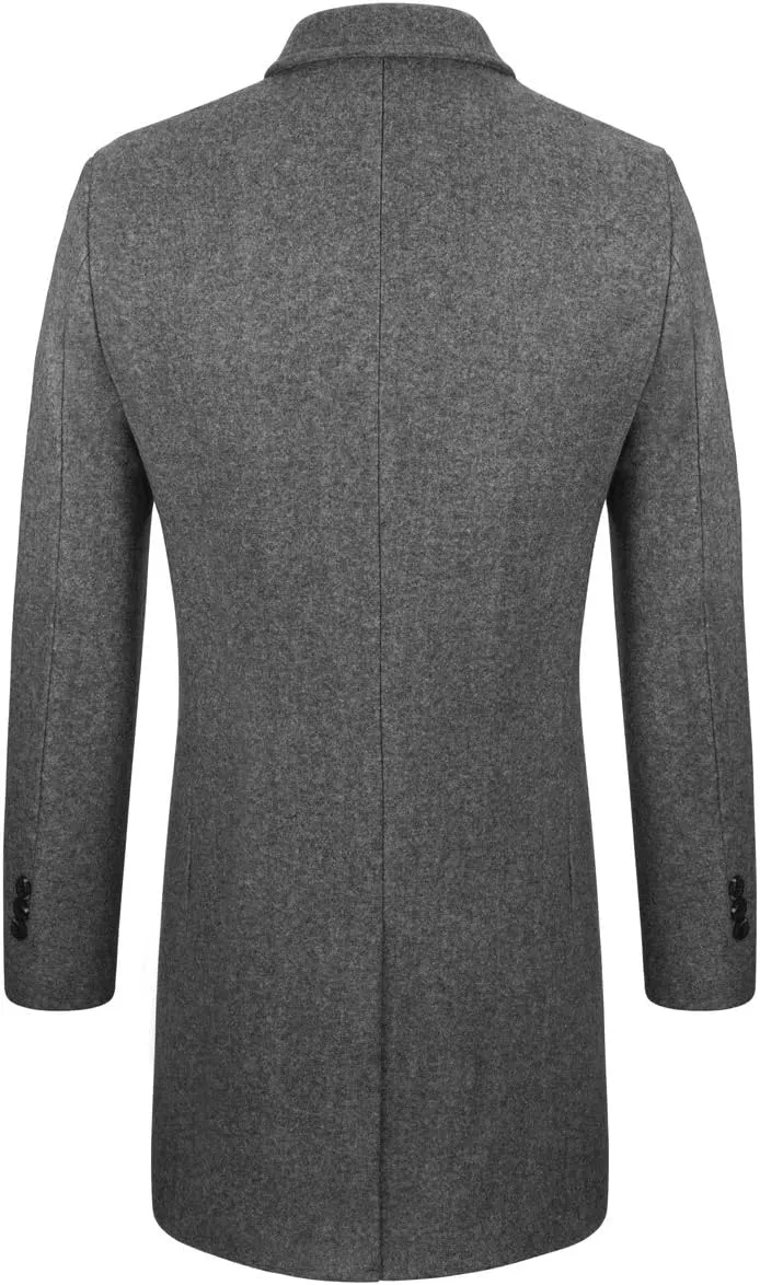 WULFUL Men Wool Trench Coat Slim Fit Winter Coat
