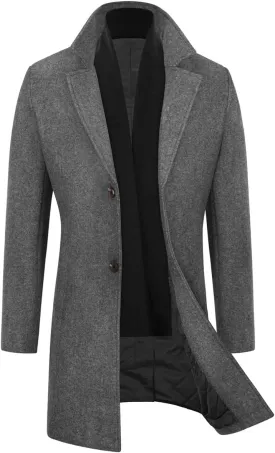 WULFUL Men Wool Trench Coat Slim Fit Winter Coat