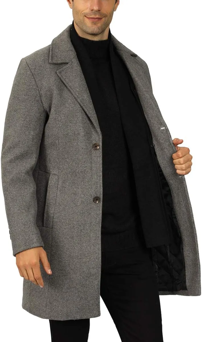 WULFUL Men Wool Trench Coat Slim Fit Winter Coat