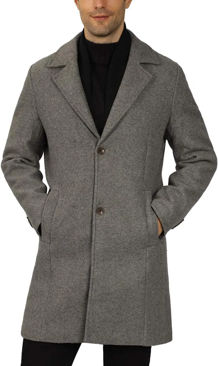 WULFUL Men Wool Trench Coat Slim Fit Winter Coat