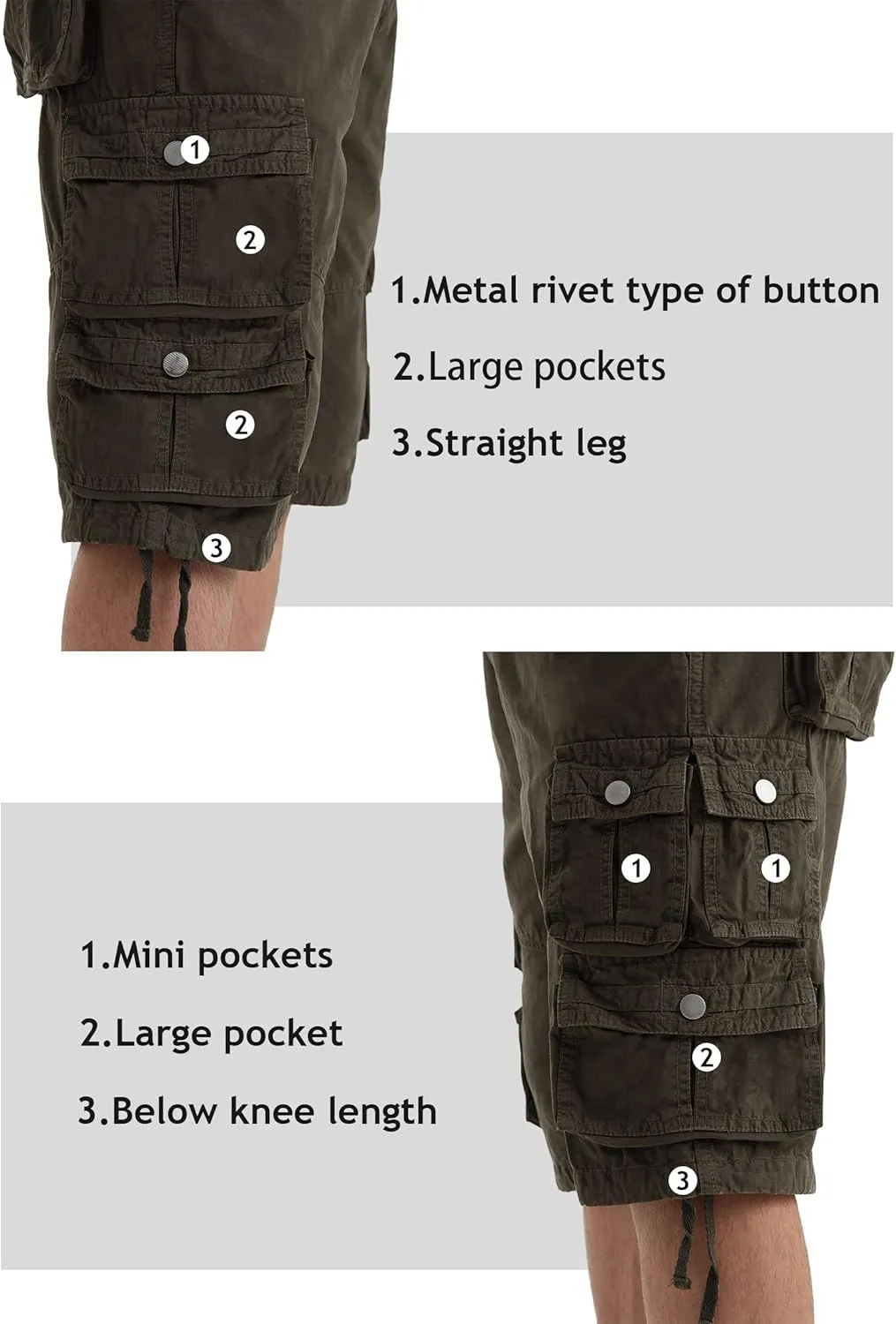 YGREYG Mens Cargo Shorts Long Capri Below The Knee Shorts 3/4 Relaxed Fit Long Shorts with Pockets