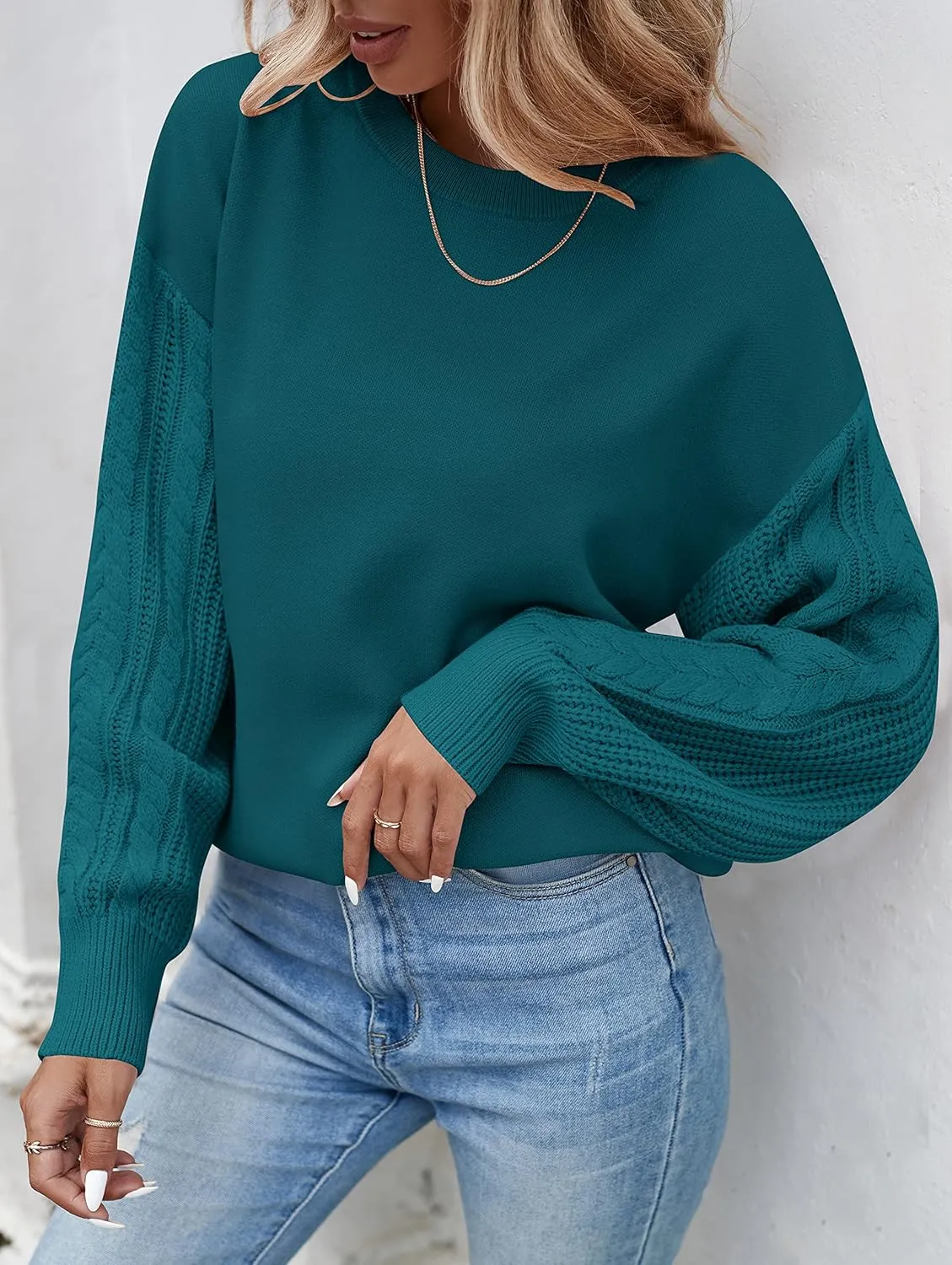 ZESICA Women's Fall Long Sleeve Crew Neck Solid Color Cable Knit Chunky Casual Oversized Pullover Sweater Tops