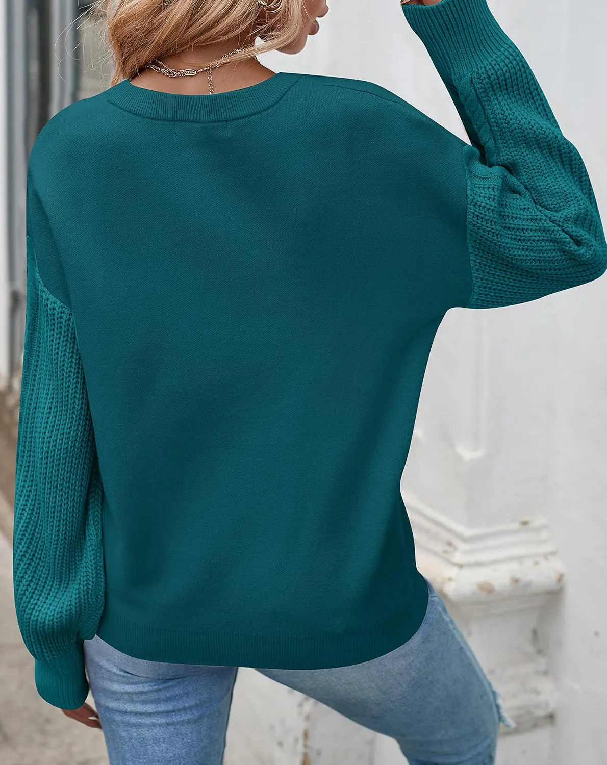 ZESICA Women's Fall Long Sleeve Crew Neck Solid Color Cable Knit Chunky Casual Oversized Pullover Sweater Tops