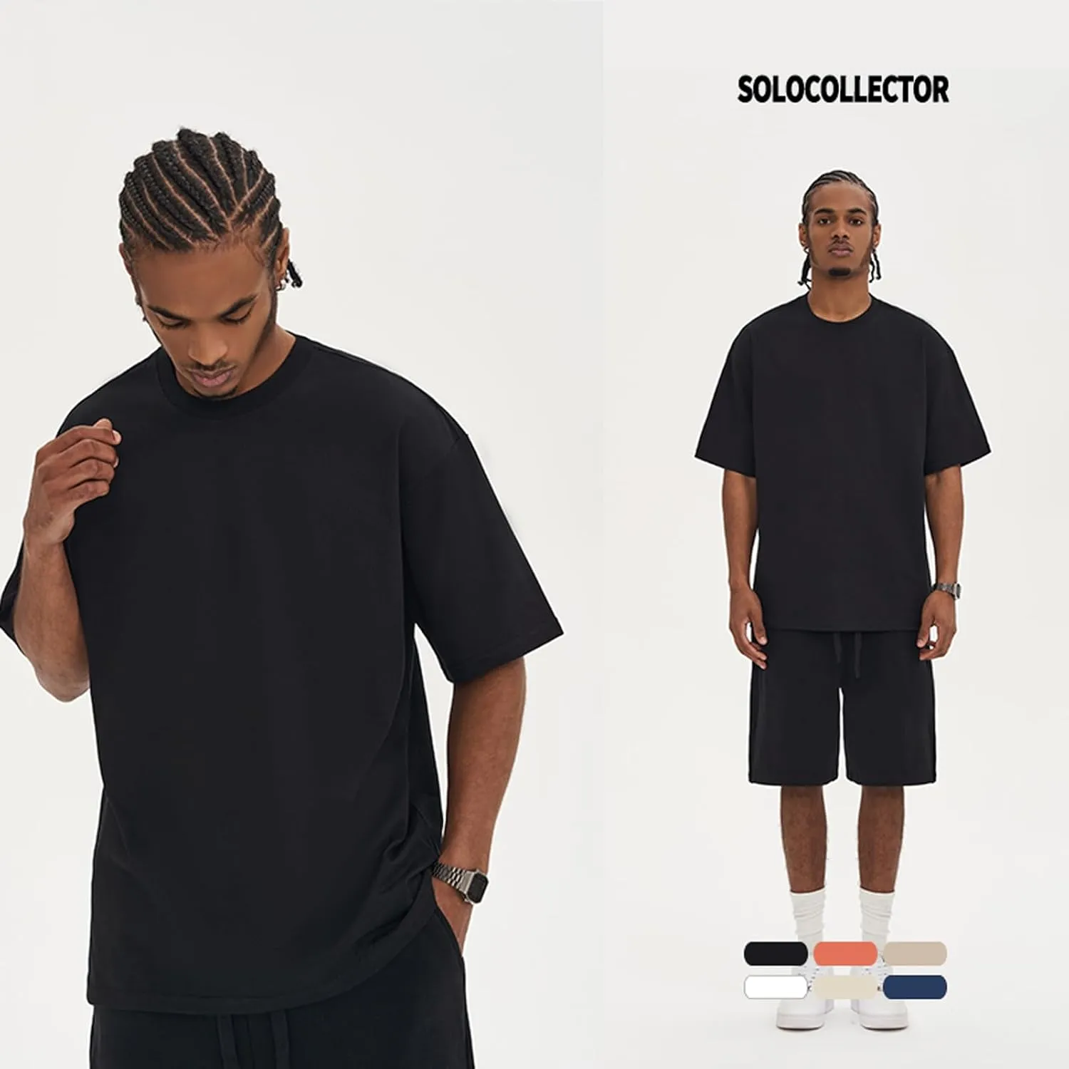 ZUEVI Men's Cotton T-Shirts Fashion Short Sleeve Oversized T Shirts Loose Fit Crew Neck Basic Tees Tops Hip Hop Streetwear